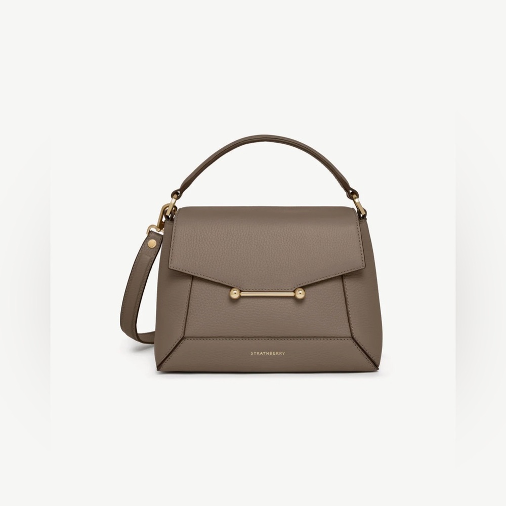 Strathberry Calf Leather Taupe Mosaic Top Handle Crossbody Bag NWT Made in Spain